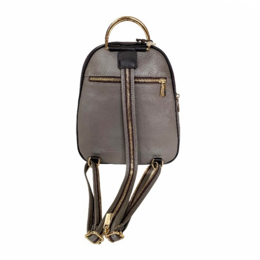 Valentina | Italian Leather Taupe Gray Dome convertible Backpack Gold hardware - Picture 4 of 11